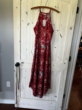 Red Floral Halter Maxi Dress - (Brand)